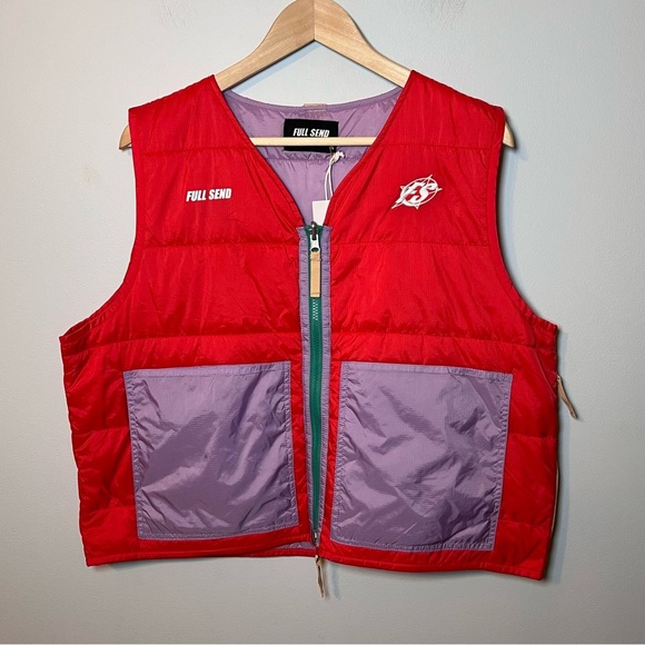 Nelk Boys Full Send Vest Men’s Medium Red Technical Full Zip Sleeveless Pockets - Picture 1 of 9